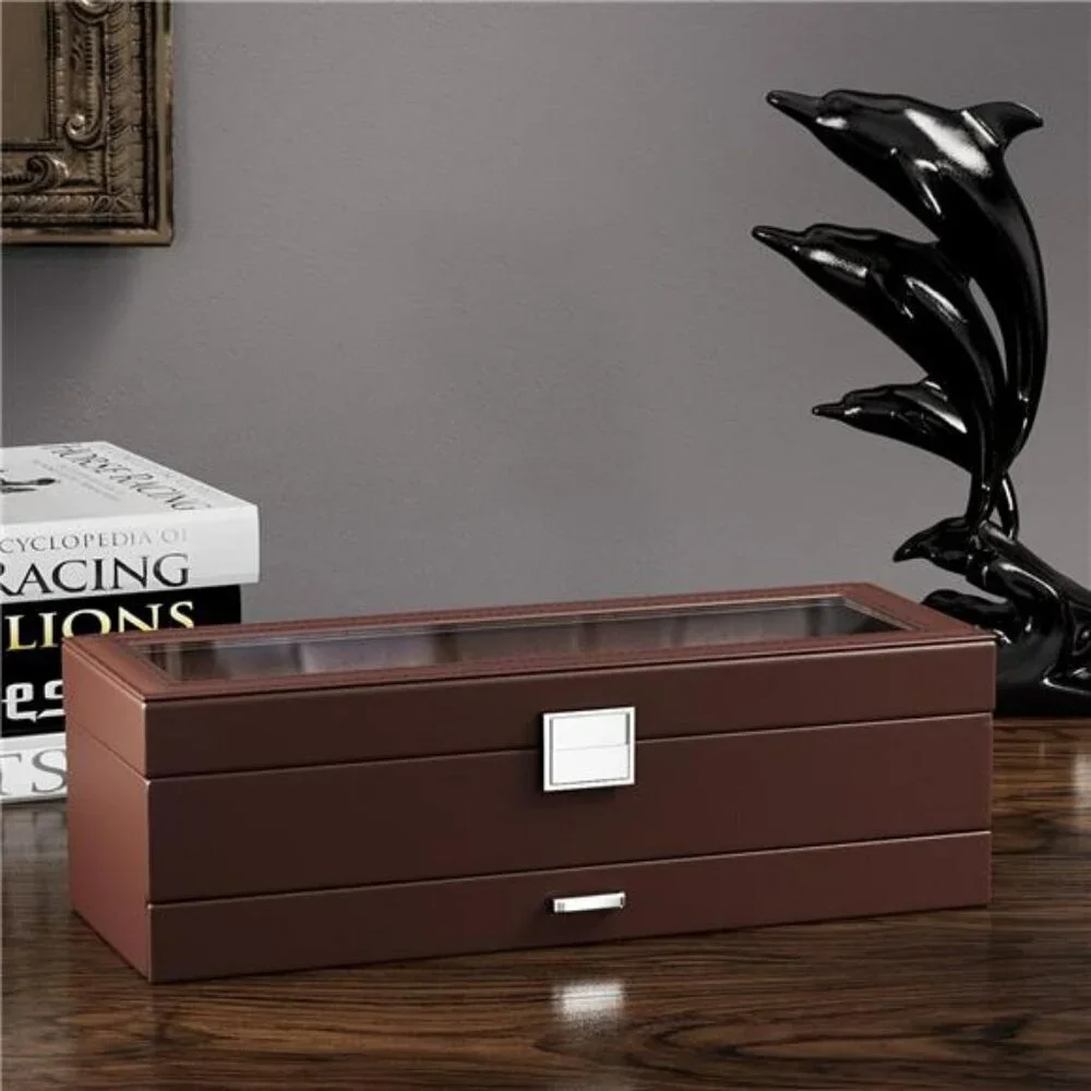 Lolalet Watch Box for Men 6 Slot Display Case Drawer Storage Organizer Glass